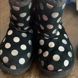 Toddler Ugg boot - black and silver polka dot
